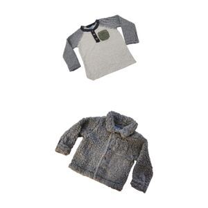 Little Lad Set Sherpa Fleece Jacket + Henley Top 18 Months Loden Green + Gray